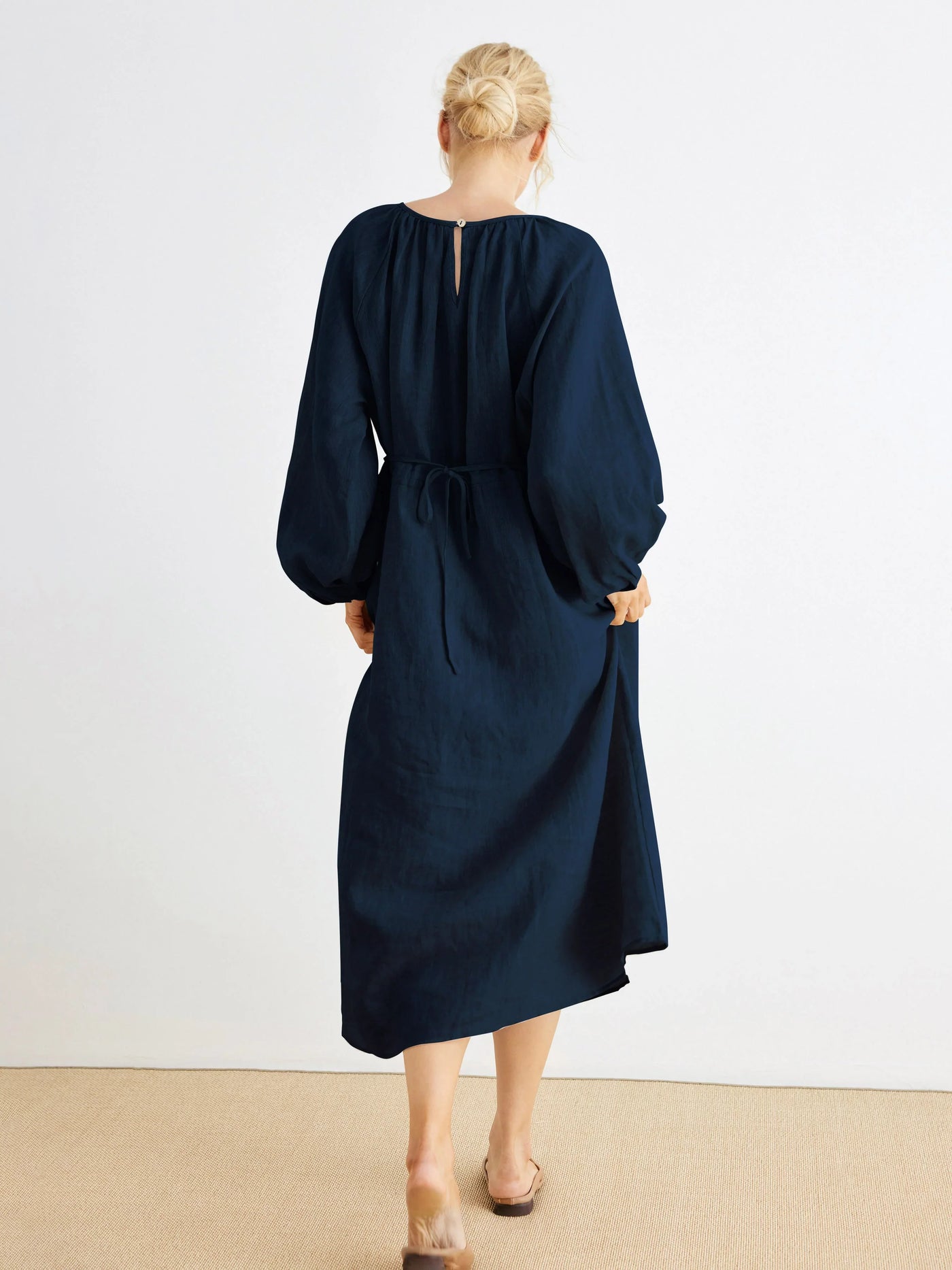 Maddie 100% Linen Puff Sleeve Drawstring Waist Maxi Dress