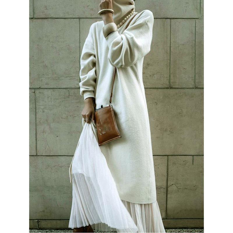 High collar long sleeve Swetaer Dress