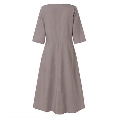 Solid Color Cotton Linen Casual Dress