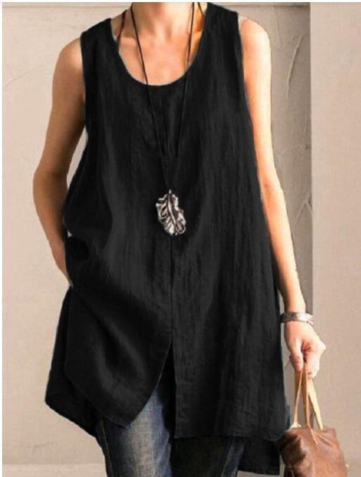 Solid Casual Sleeveless Slit High Low Blouse