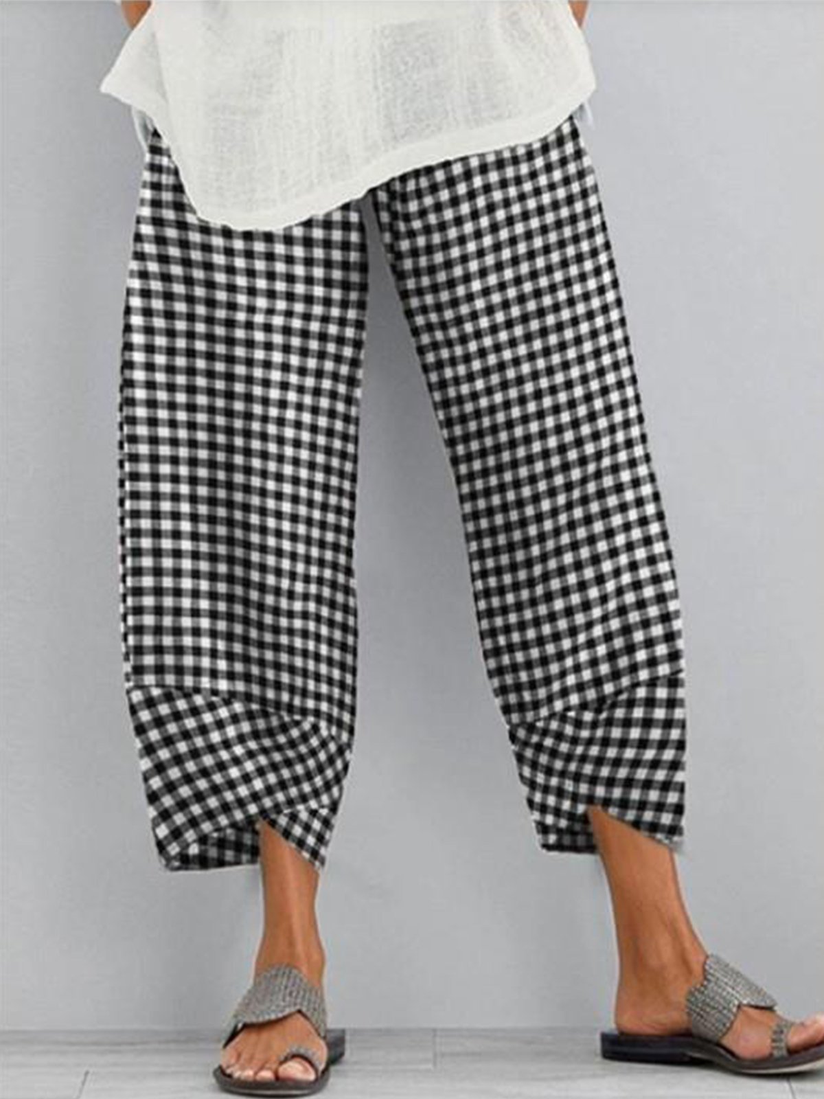 Classic black and white grid texture casual pants radish pants