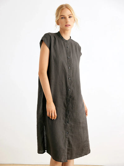Morgan 100% Linen Cap-Sleeve Button-Front Dress