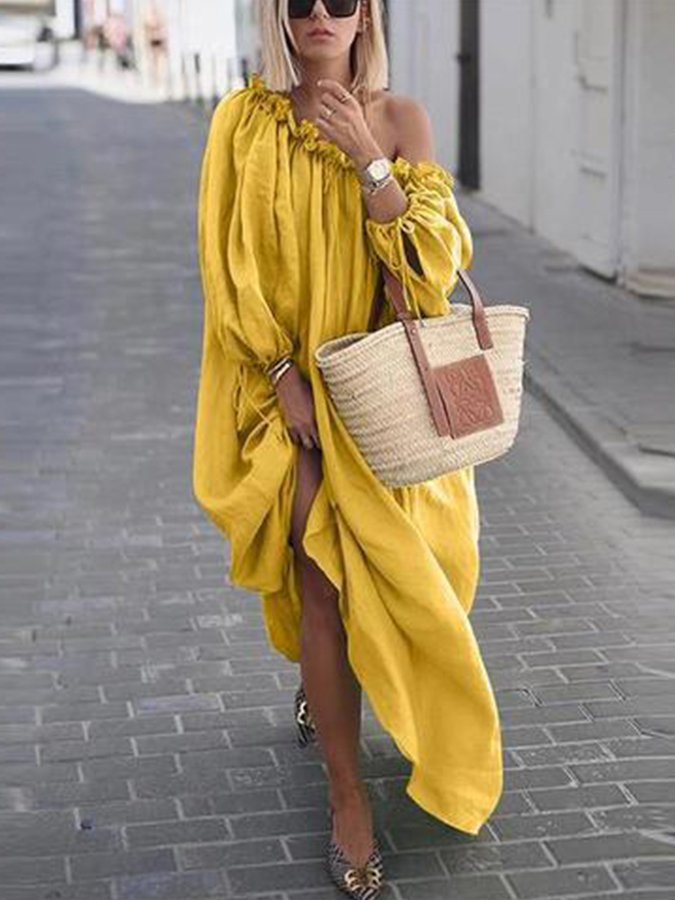 Women's Sexy Pleated Off-Shoulder Oversize  Dress