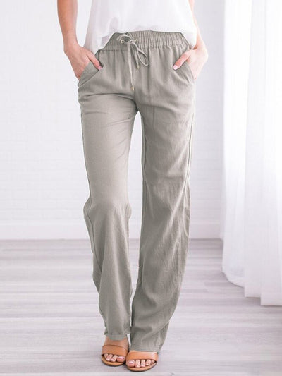 Women's Solid Color Cotton Linen Loose Casual Trousers