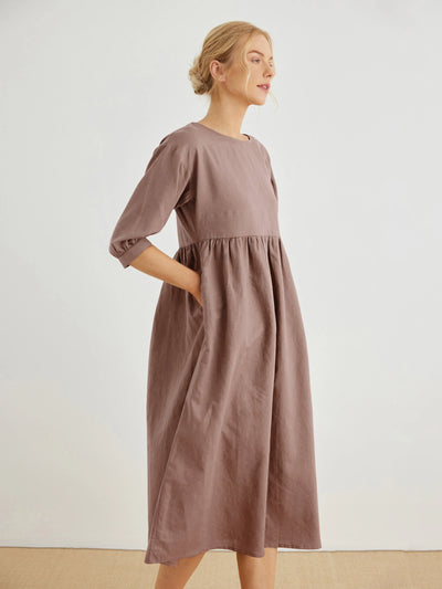 Maeve Linen Portrait Neckline 3/4 Sleeve Maxi Dress