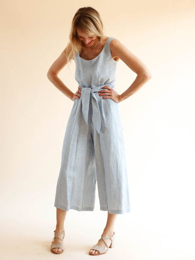 Cotton And Linen Sleeveless Casual Jumpsuit