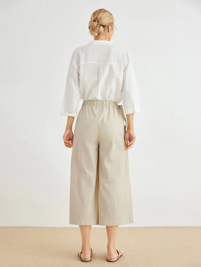 Helene Linen Elastic Waist Side-Tie Wide Pants