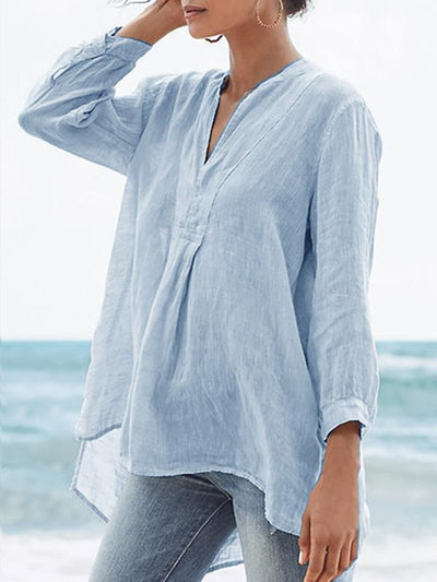 Women's thin cotton and linen 9-point sleeve shirt