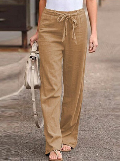 Women's Elastic Waist Solid Color Cotton Linen Loose Trousers
