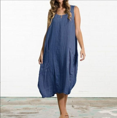 Cozy Sleeveless solid color pockets Dress