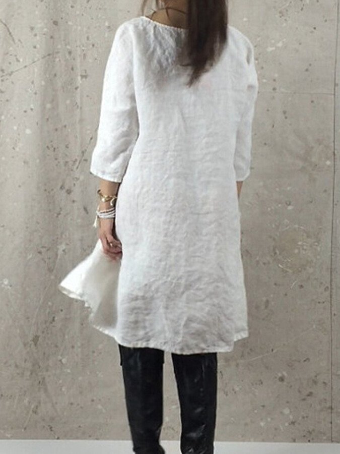 Women's Cotton Linen Solid Dress