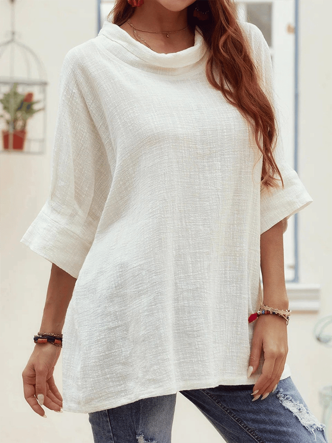 Women's Simple Cotton Linen Collar Loose Shirt