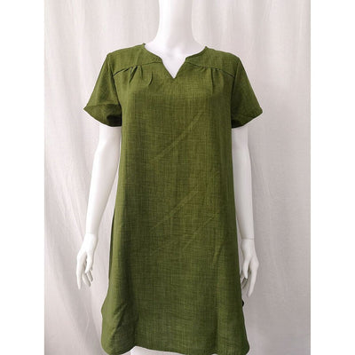 Solid Color Cotton Linen Casual Short Sleeve Dress