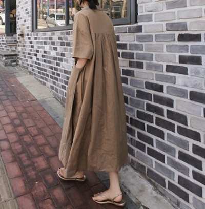 Casual Cotton-Linen Long Maxi Dress