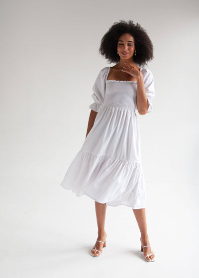 "Karen" White Midi Dress
