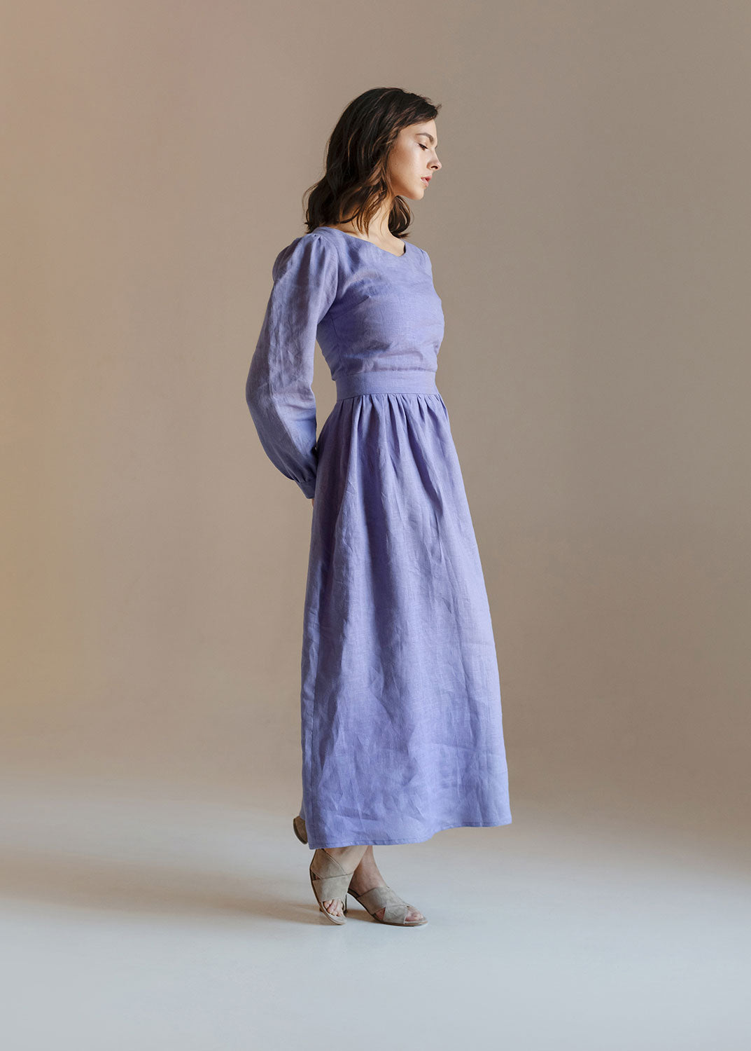 "Charlotte" Linen Dress In Lavender Color