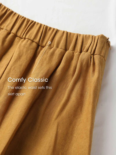 Frida 100% Linen Relaxed Fit Elastic Waist A-Line Skirt