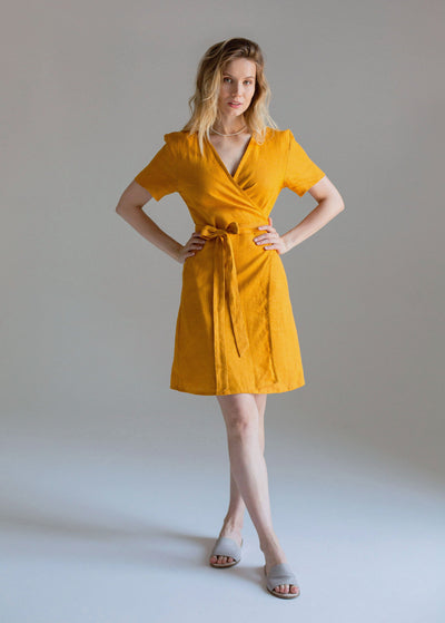 "Taylor" Mustard Yellow Wrap Dress