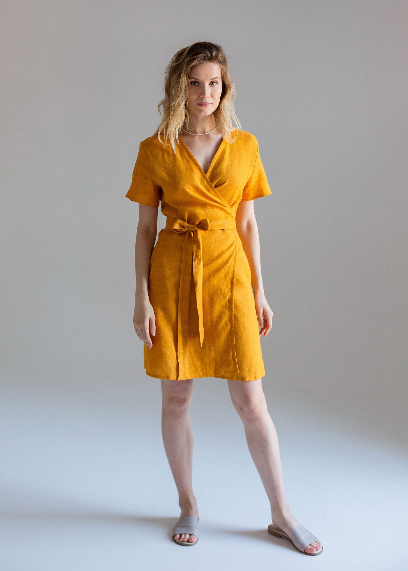 "Taylor" Mustard Yellow Wrap Dress