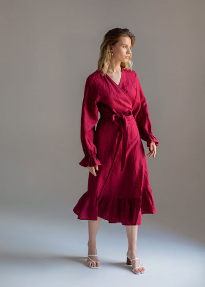 "Bianca" Burgundy Midi Wrap Dress