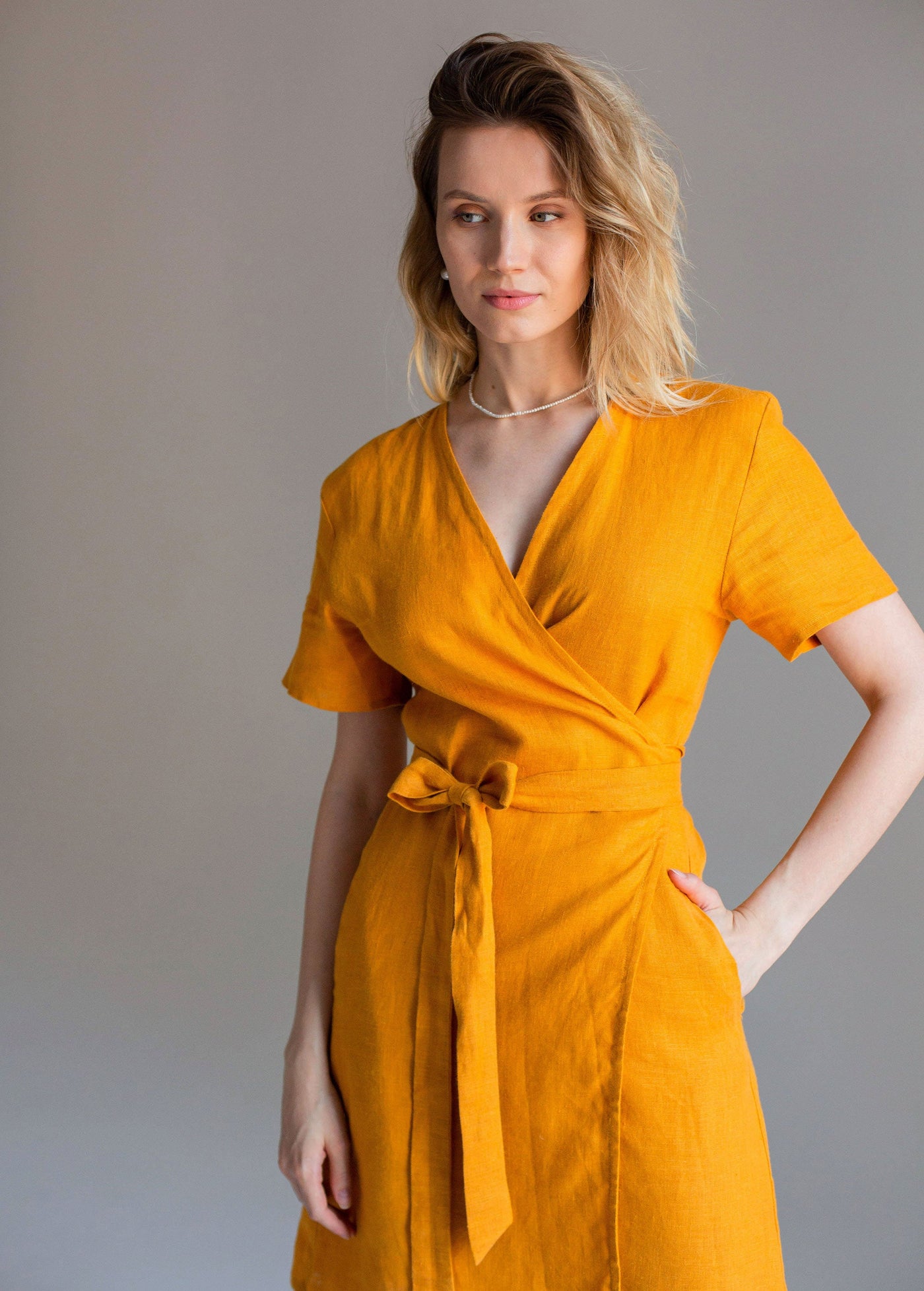 "Taylor" Mustard Yellow Wrap Dress