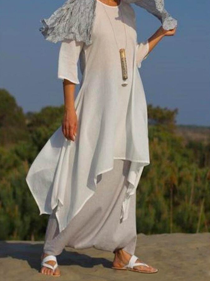 Women's Loose Cotton Linen Solid Dress
