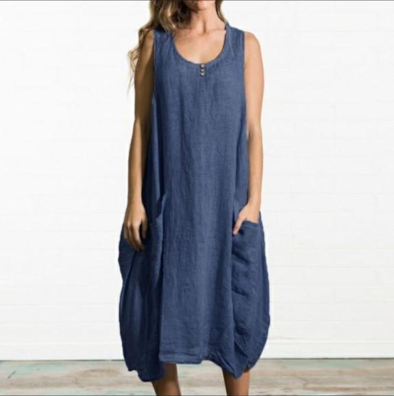 Cozy Sleeveless solid color pockets Dress