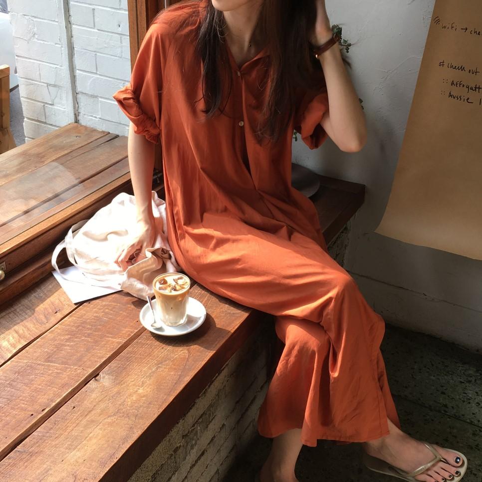 Chic Pleated collar shirt-style  Maxi dress