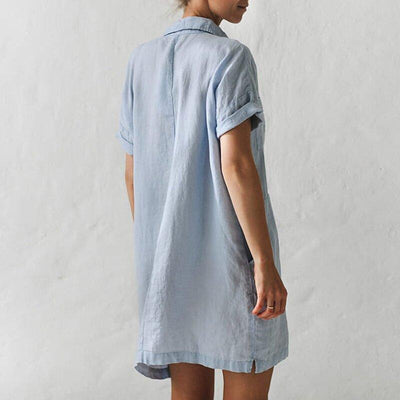 Casual Linen Pockets Mini Dress