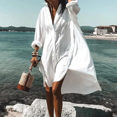 Solid Color Long Sleeve Flowing Midi Dress