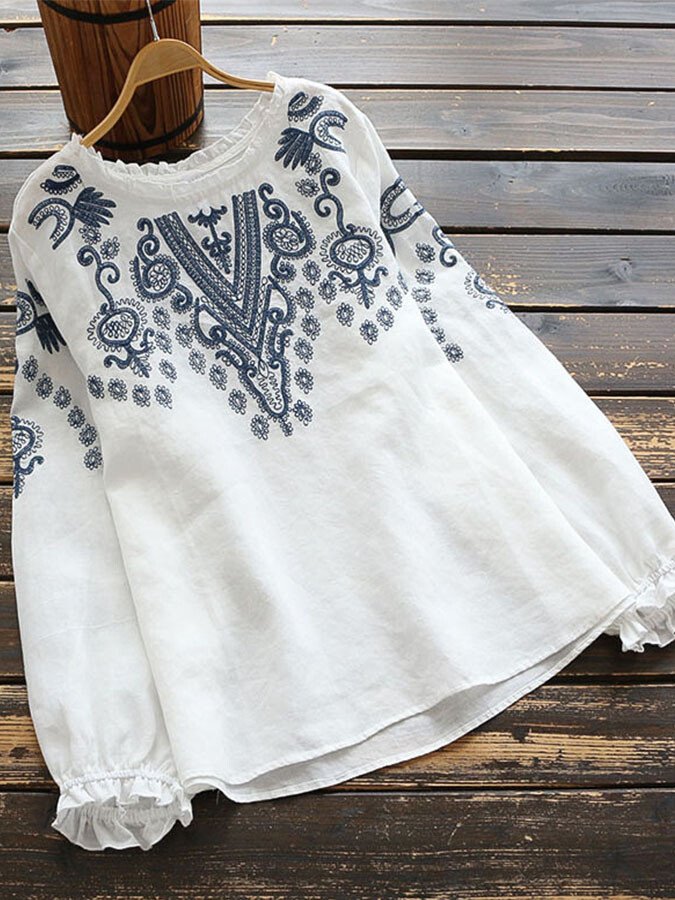Ethnic Embroidered Round Neck Blouse