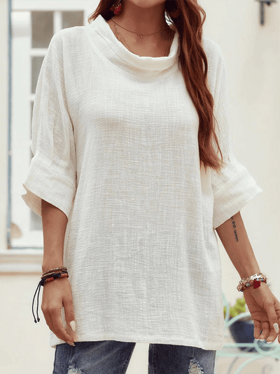 Women's Simple Cotton Linen Collar Loose Shirt