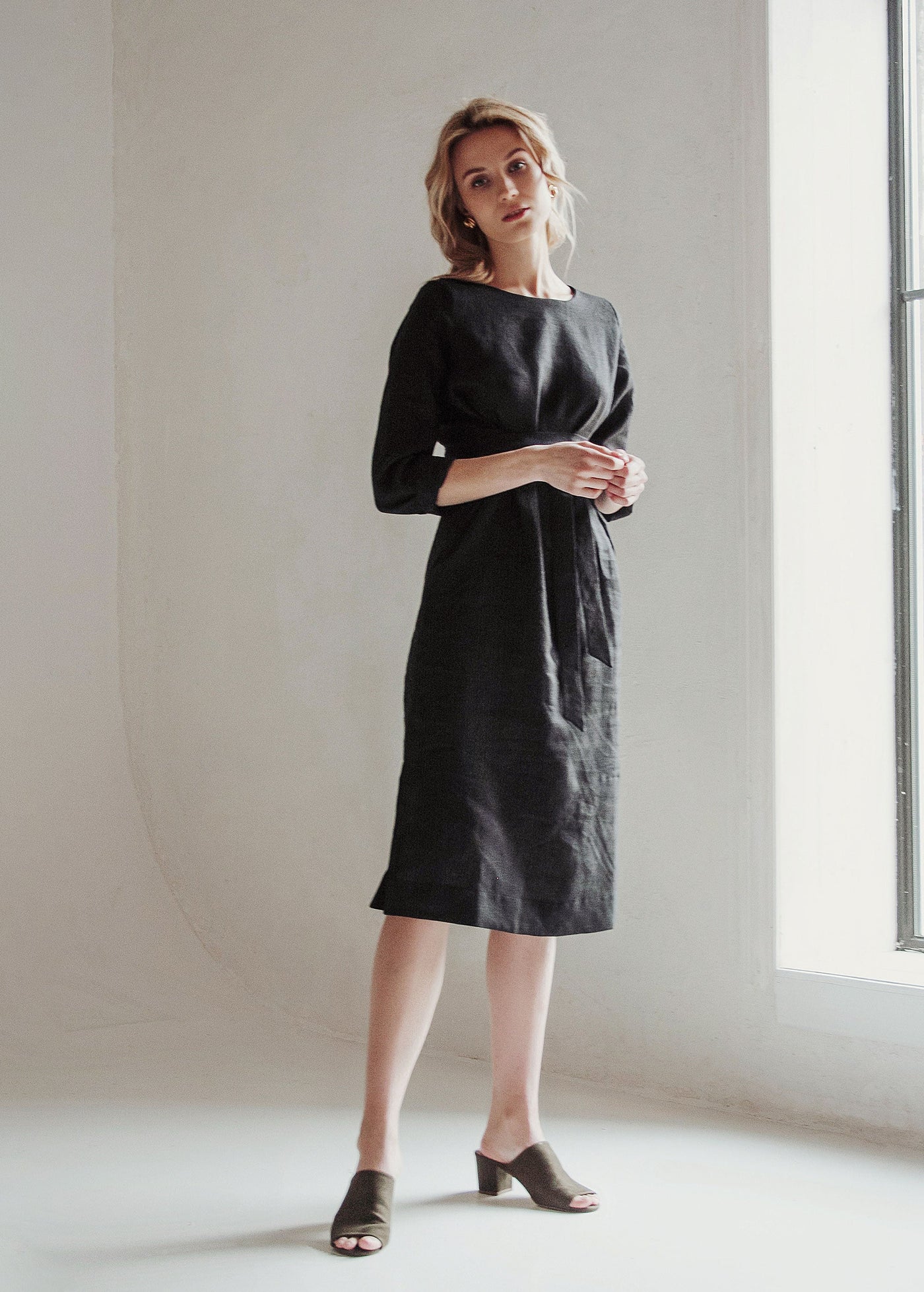 "Audrey" Black Linen Dress