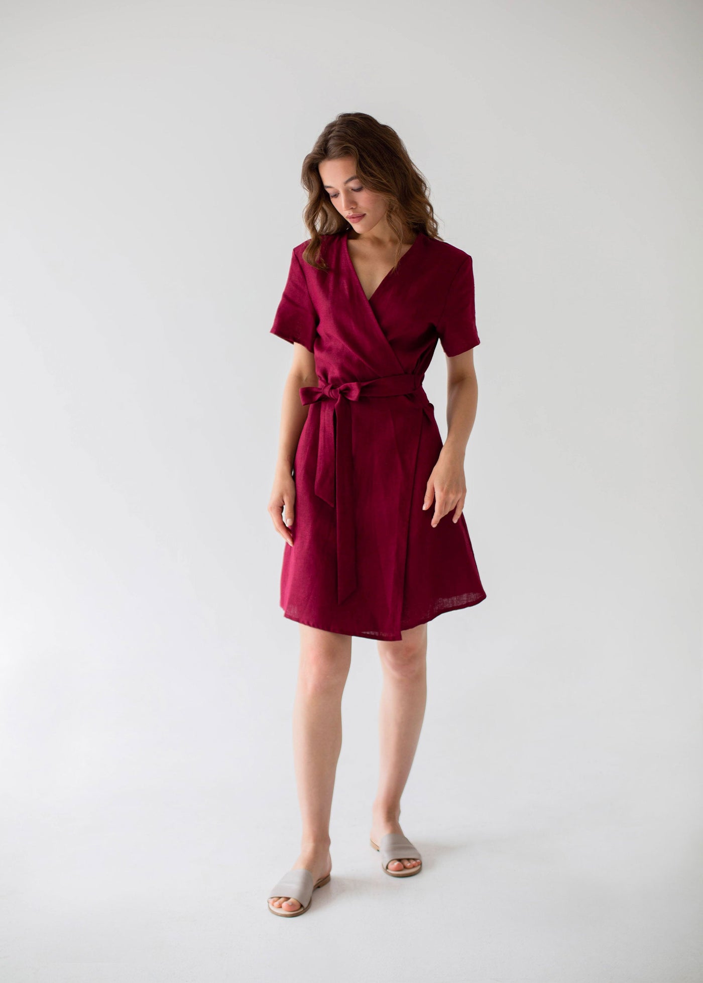 "Taylor" Burgundy Linen Dress