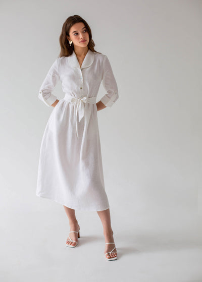 "Daisy" White Linen Dress