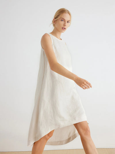 Meghan 100% Linen Trapeze Asymmetrical Hem Sleeveless Dress