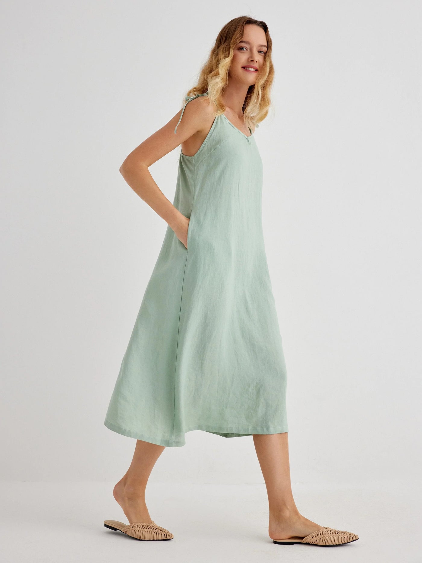 Callie 100% Linen Relaxed Fit Adjustable Straps Slip Dress