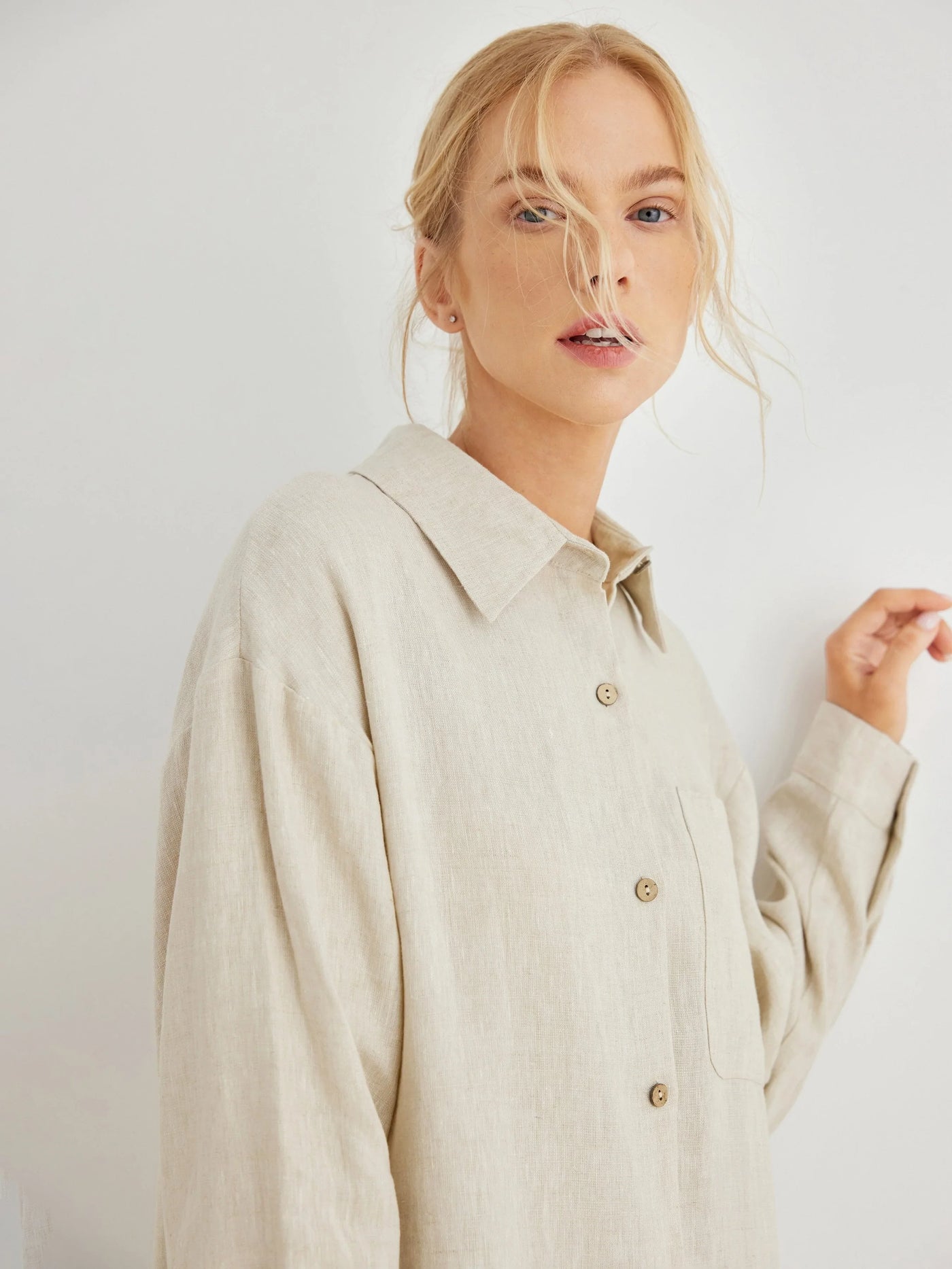 Bea 100% Linen Collared Button-Front Shirt Dress