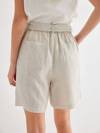 Lennox 100% Linen Elastic Waist Belt Shorts