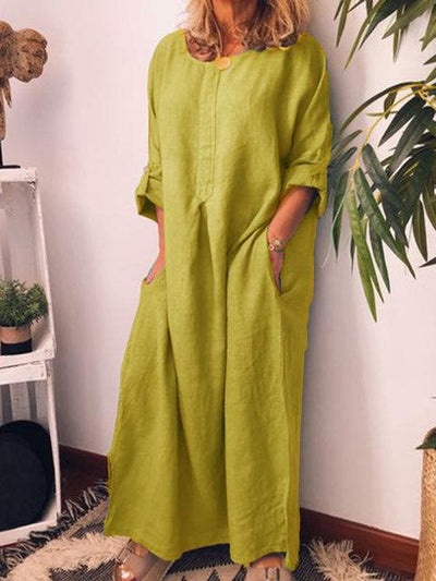 Women's cotton linen solid color loose dress