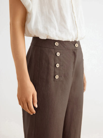 Cora 100% Linen Wide Leg Buttons Deco Sailor's Pants