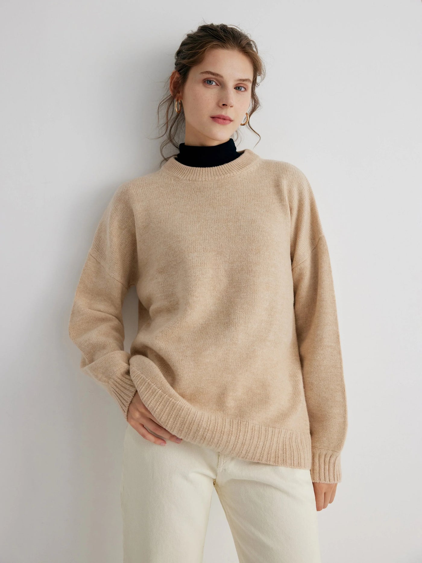 Gemma 100% Merino Wool Oatmeal Relaxed Fit Drop Shoulder Pullover