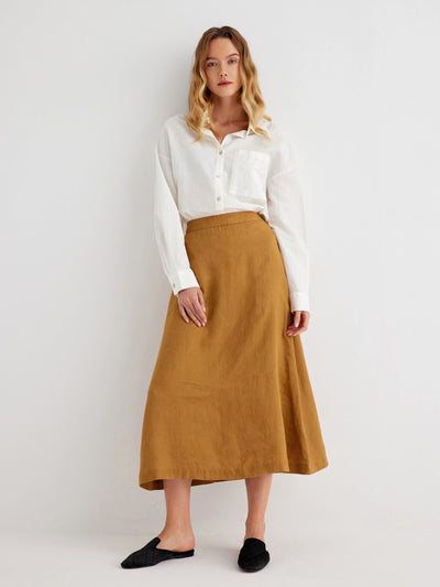 Frida 100% Linen Relaxed Fit Elastic Waist A-Line Skirt