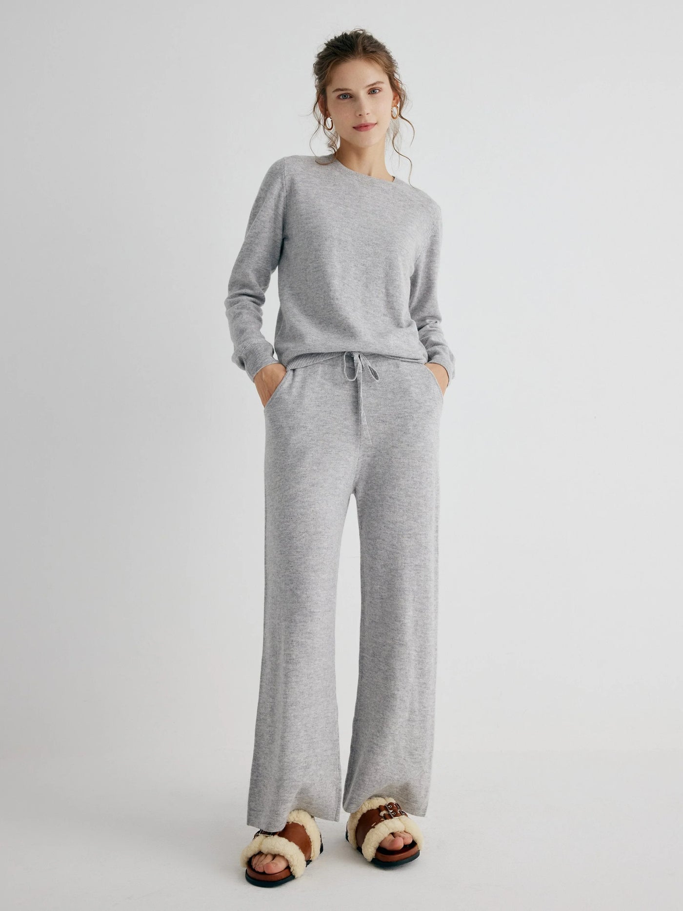 Astrid 100% Merino Wool Grey Straight Drawstring Pants