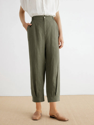 Aaliyah 100% Linen High Waisted Cropped Pants