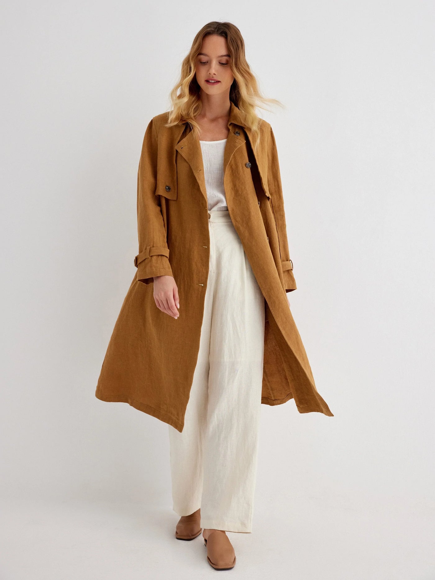 Coco 100% Linen Relaxed Fit Belted Trench