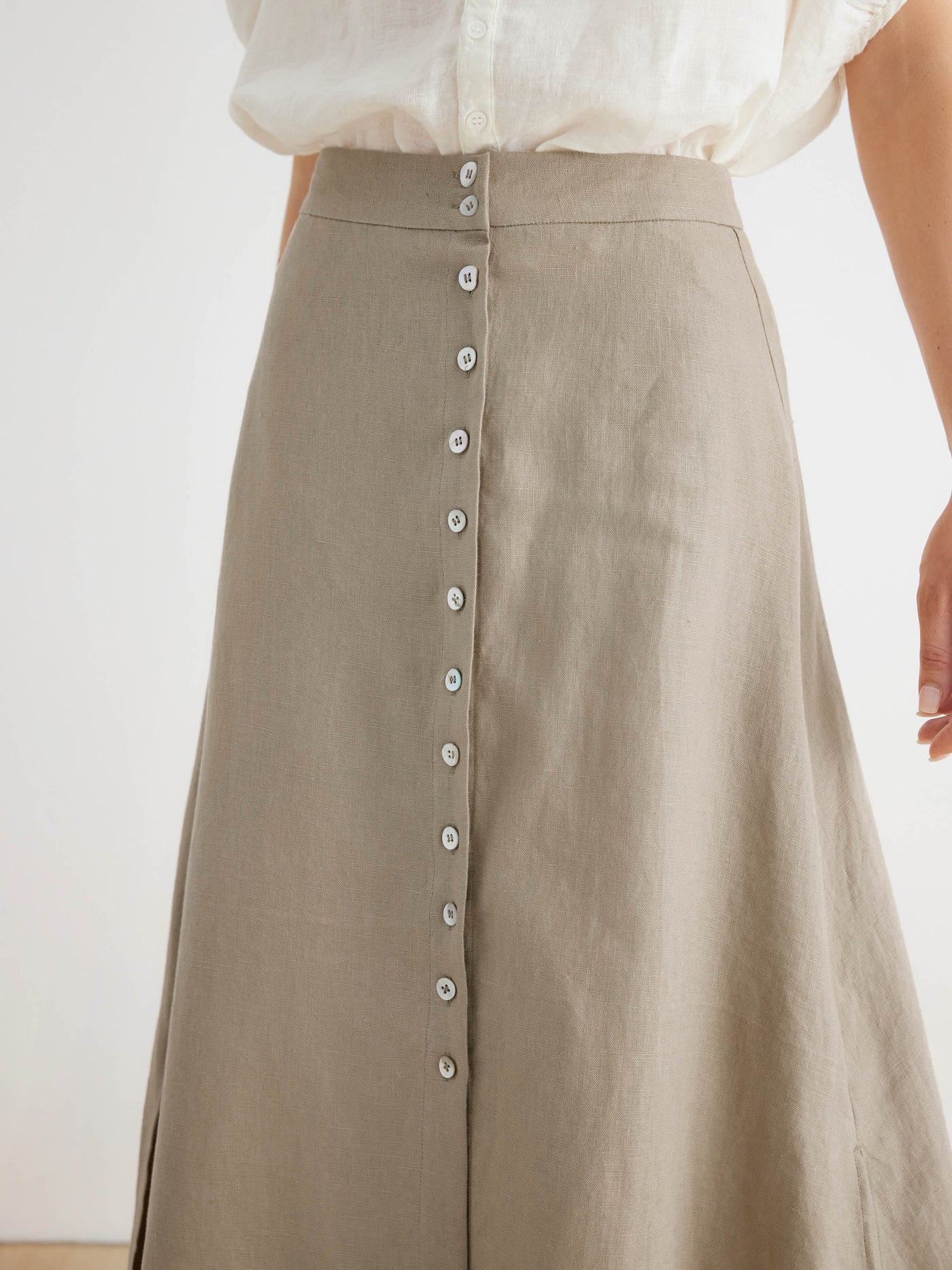 Kaia 100% Linen Button Up A-Line Long Skirt