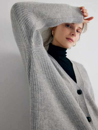 The Essential 100% Merino Wool Grey Oversized Cardigan