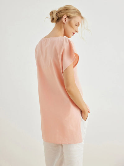 Elsie Linen Cap-Sleeve Asymmetrical Top