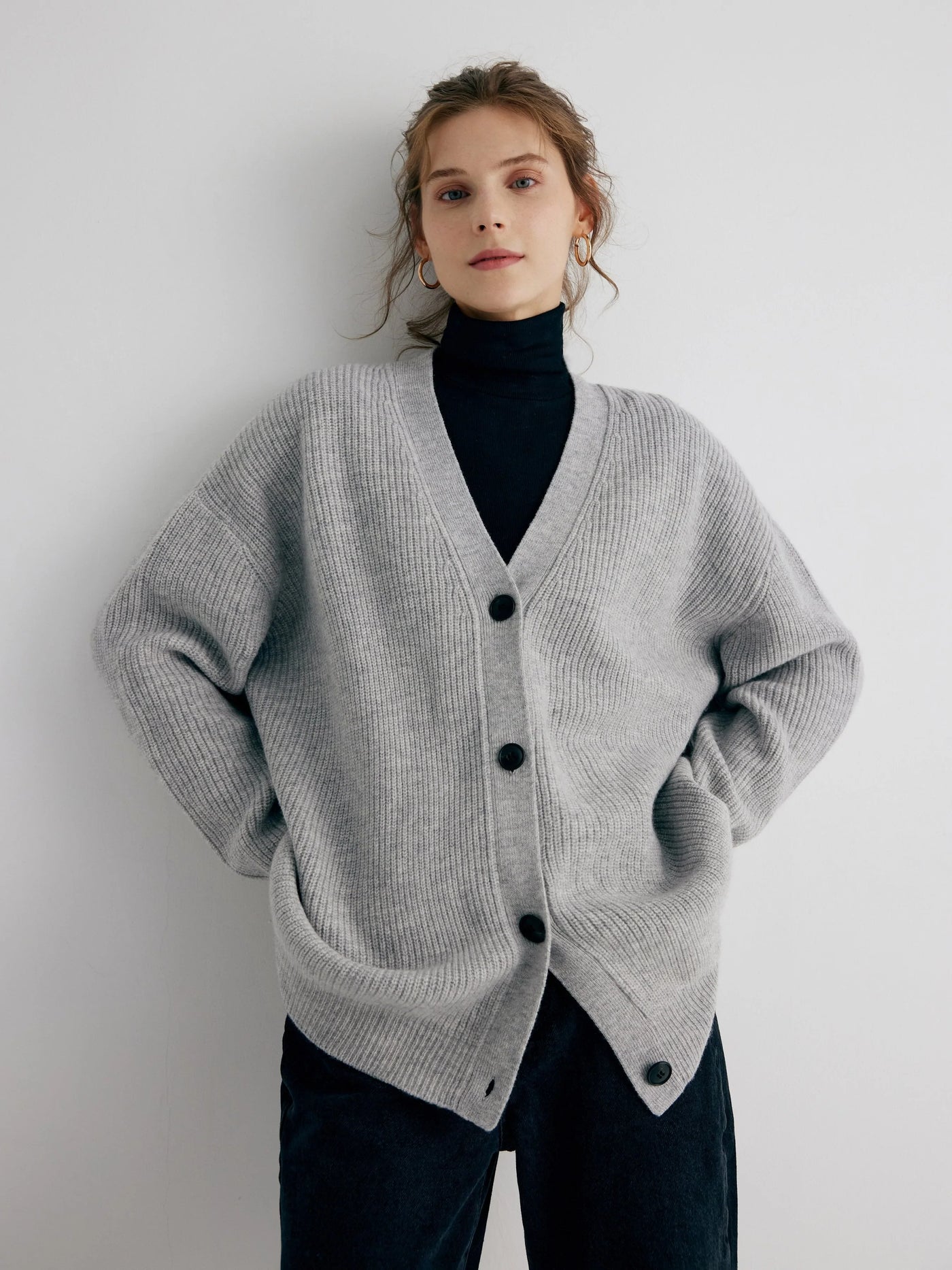 The Essential 100% Merino Wool Grey Oversized Cardigan